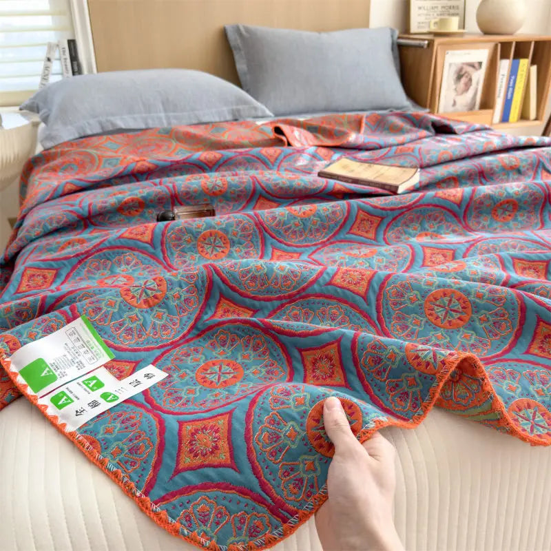 Drielaags Muslin Plaid Katoen Gestreept Lichtgewicht Ademend Zacht Deken Woonkamer Slaapkamer Bed Bank | Sulvida