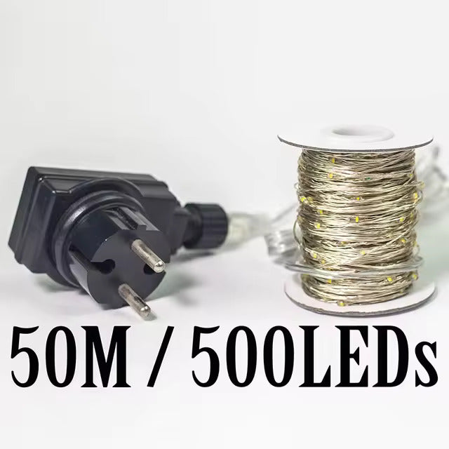 Kerstboomverlichting 500 LED Warmwit Zilverkleurige Draad 50 Meter Binnen Buiten Feestverlichting Kerst | Sulvida