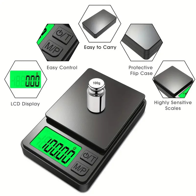 Digitale Precisieweegschaal Tot 1000g Zakformaat Kookweegschaal Juwelierweegschaal 0,1g Nauwkeurig Compact | Sulvida