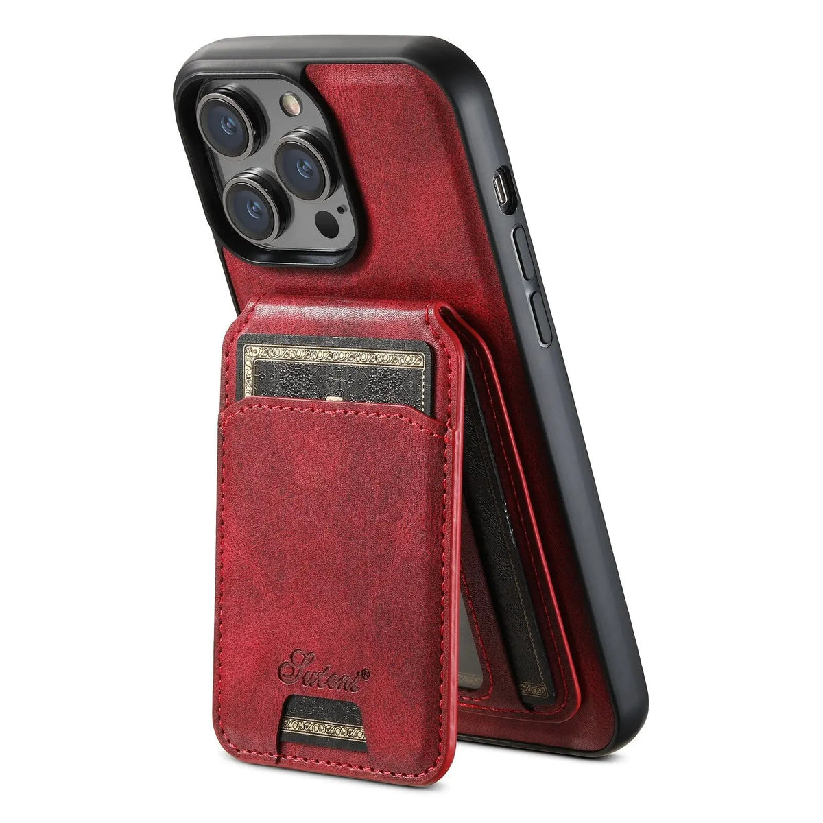 Étui de luxe avec portefeuille pour iPhone 15 en similicuir, marron noir bleu rouge kaki, Pro Max Plus | Sulvida