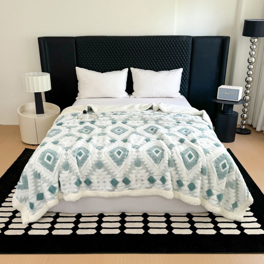 Geometrische Plaid Dubbellaags Fleece Warm Lichtgewicht Modern Decoratief voor Woonkamer en Slaapkamer | Sulvida