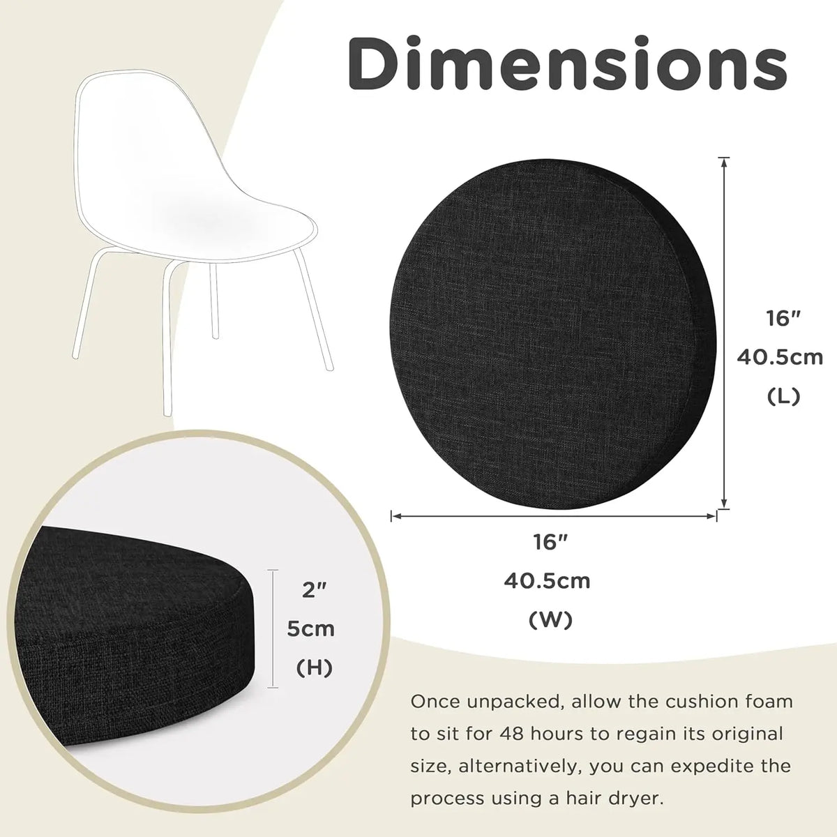 Coussin rond en lin, amovible avec fermeture éclair, pour tabouret de bar, chaise, salle à manger, cuisine et bureau, confortable | Sulvida