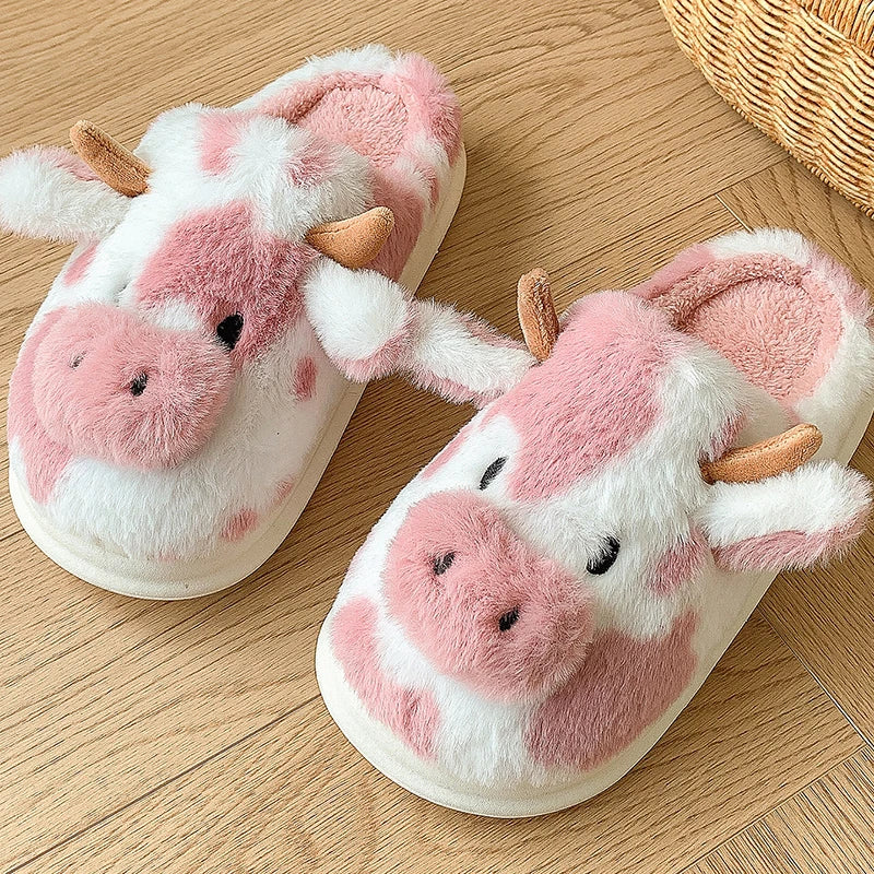 Pluche Pantoffels Dames met Koeprint Zachte Sloffen Binnenshuis Winterpantoffels Warme Slippers voor Vrouwen | Sulvida