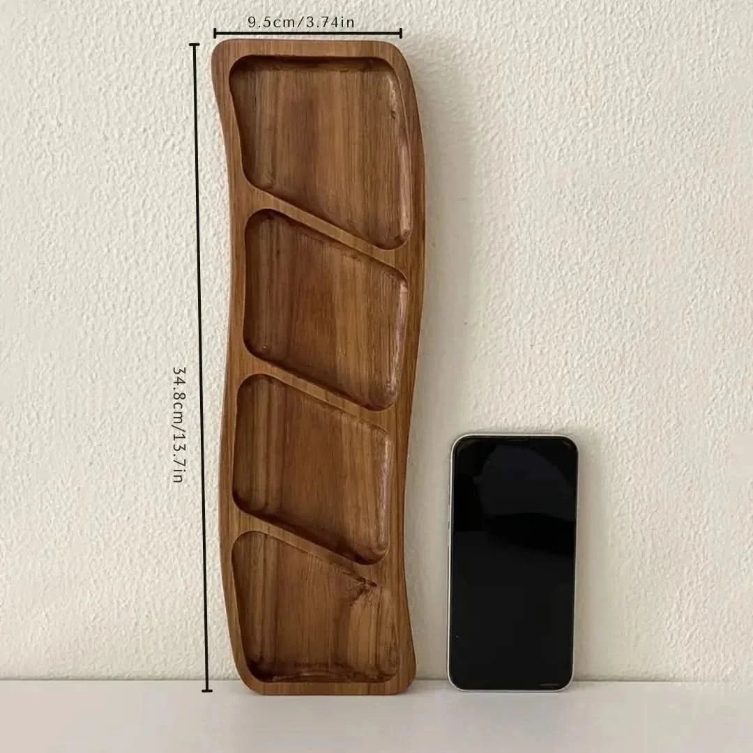 Servierschale aus Holz mit Fächern für Snacks, Häppchen und Knabbereien, mit 3 oder 4 Fächern, für den Tisch geeignet | Sulvida