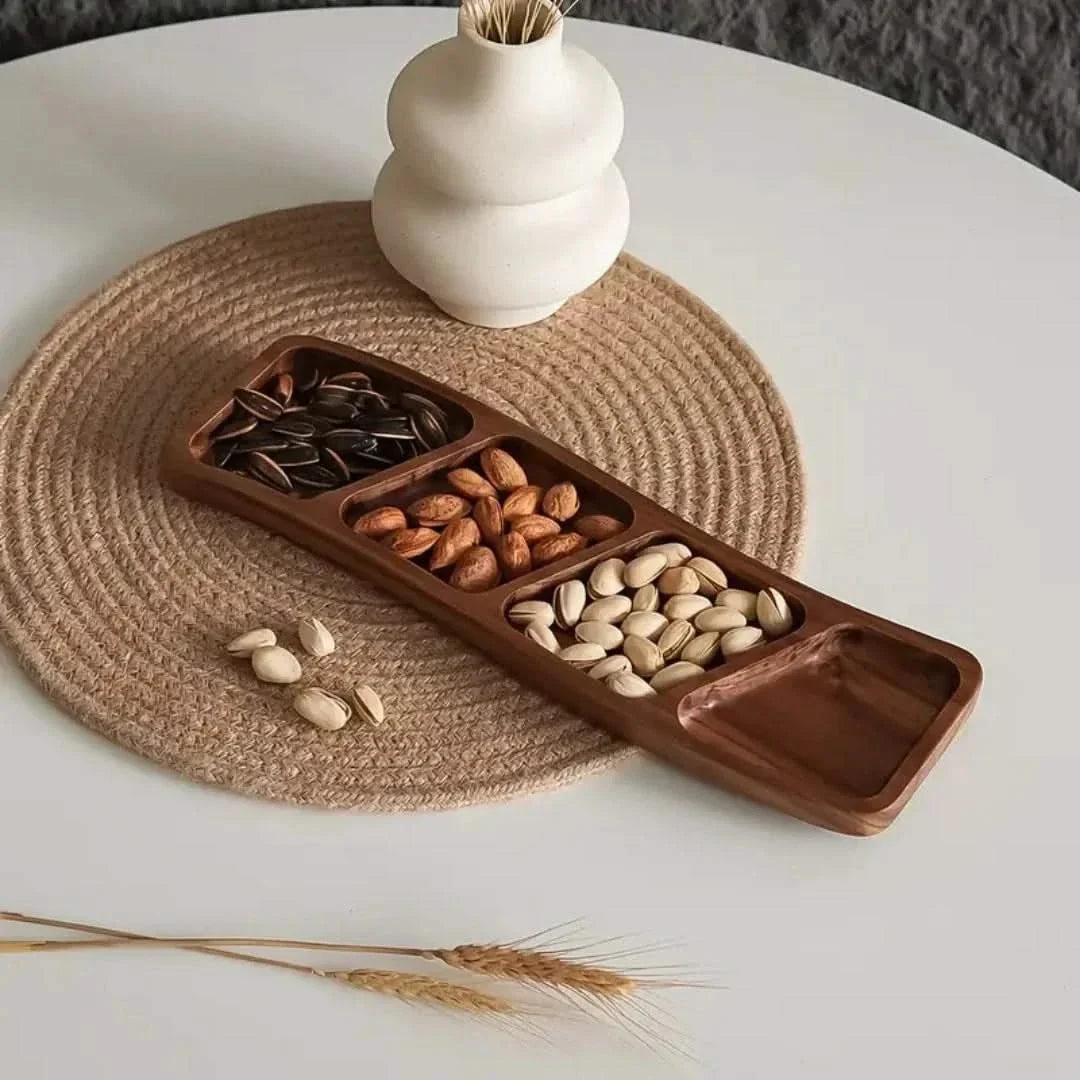 Servierschale aus Holz mit Fächern für Snacks, Häppchen und Knabbereien, mit 3 oder 4 Fächern, für den Tisch geeignet | Sulvida