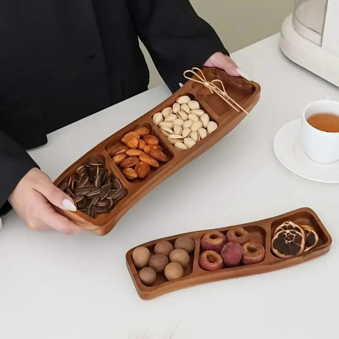 Servierschale aus Holz mit Fächern für Snacks, Häppchen und Knabbereien, mit 3 oder 4 Fächern, für den Tisch geeignet | Sulvida