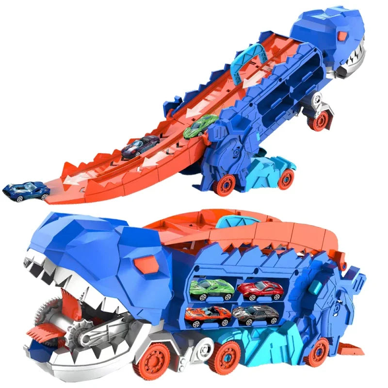 Transformerende Dinosaurus Speelset met Racebaan en Auto's – Robuust ABS Speelgoed voor Actie & Avontuur | Sulvida