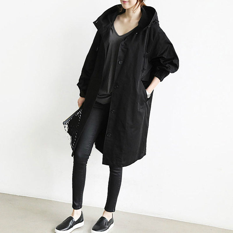 Winddichte Dames Trenchcoat met Capuchon Midi Lengte Losse Pasvorm voor Herfst Winter | Sulvida