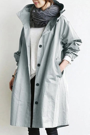 Winddichte Dames Trenchcoat met Capuchon Midi Lengte Losse Pasvorm voor Herfst Winter | Sulvida