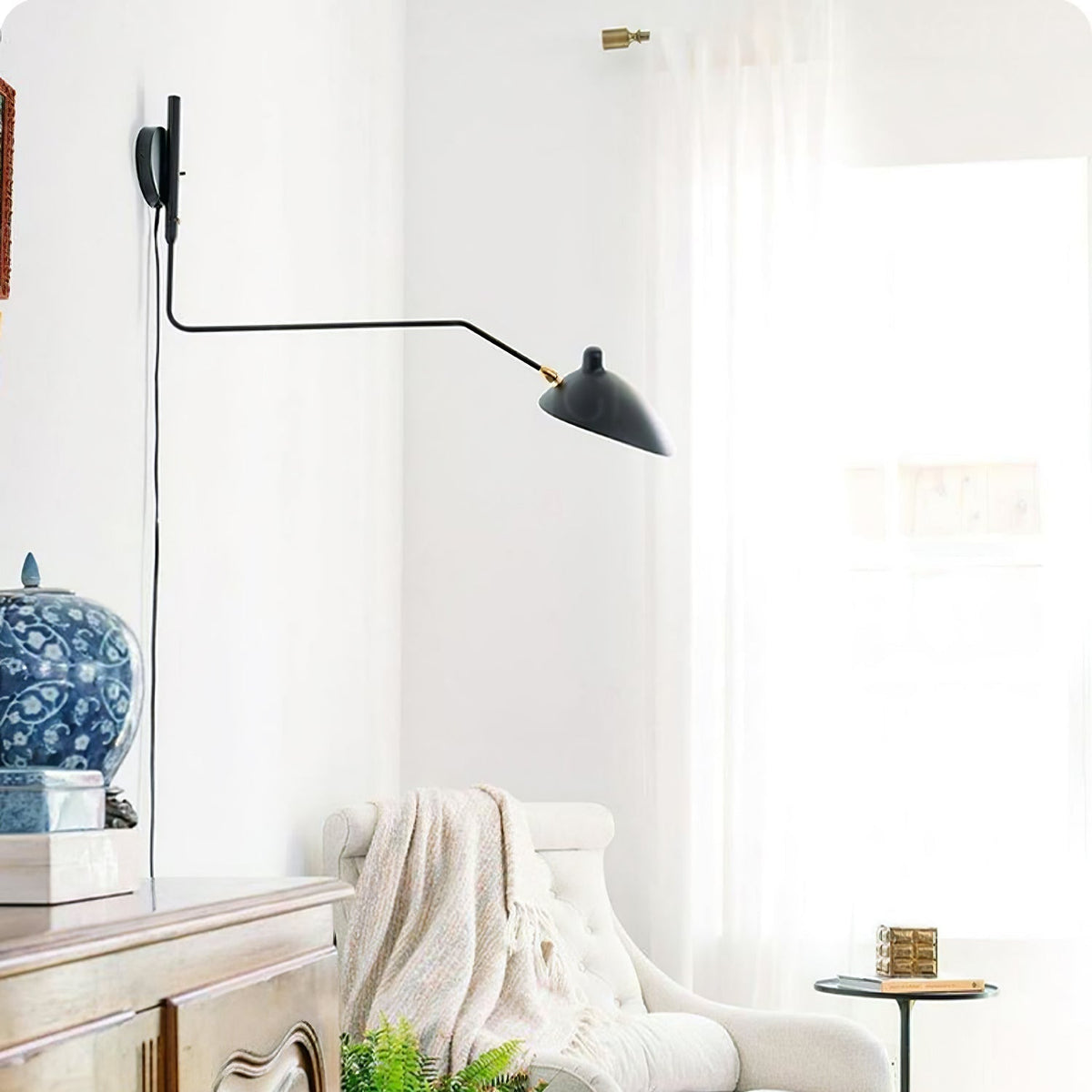 Wandlamp met verstelbare arm zwart metaal modern design 120 cm verstelbaar woonruimte leeshoek werkplek | Sulvida