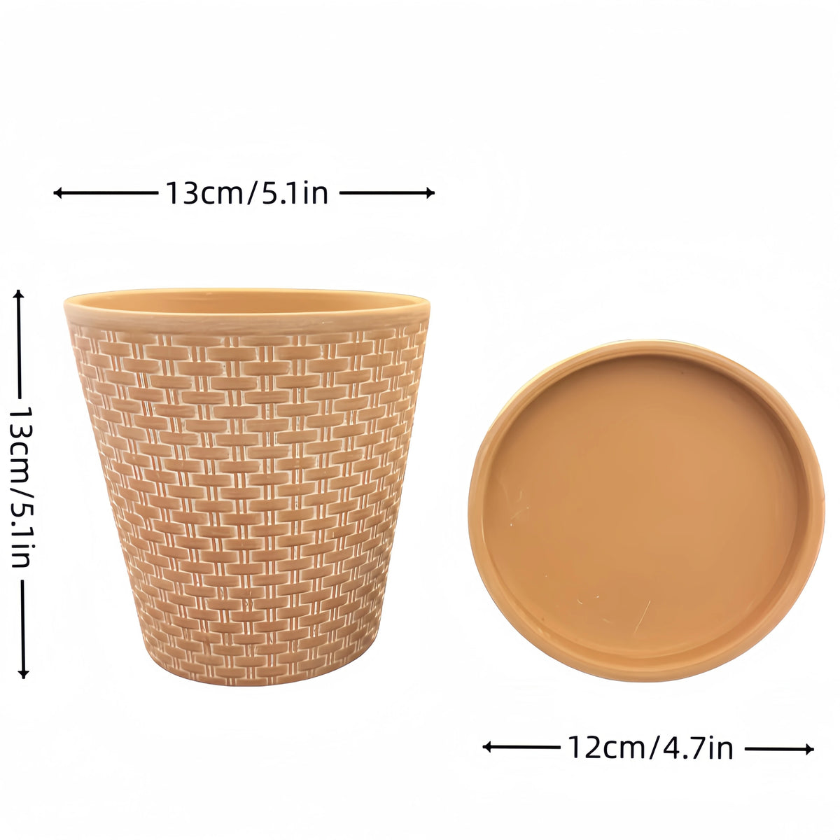 Lot de pots de fleurs en terre cuite avec soucoupe - 13cm Ø - 2 pièces - Pot en céramique à relief pour l’intérieur et l’extérieur | Sulvida