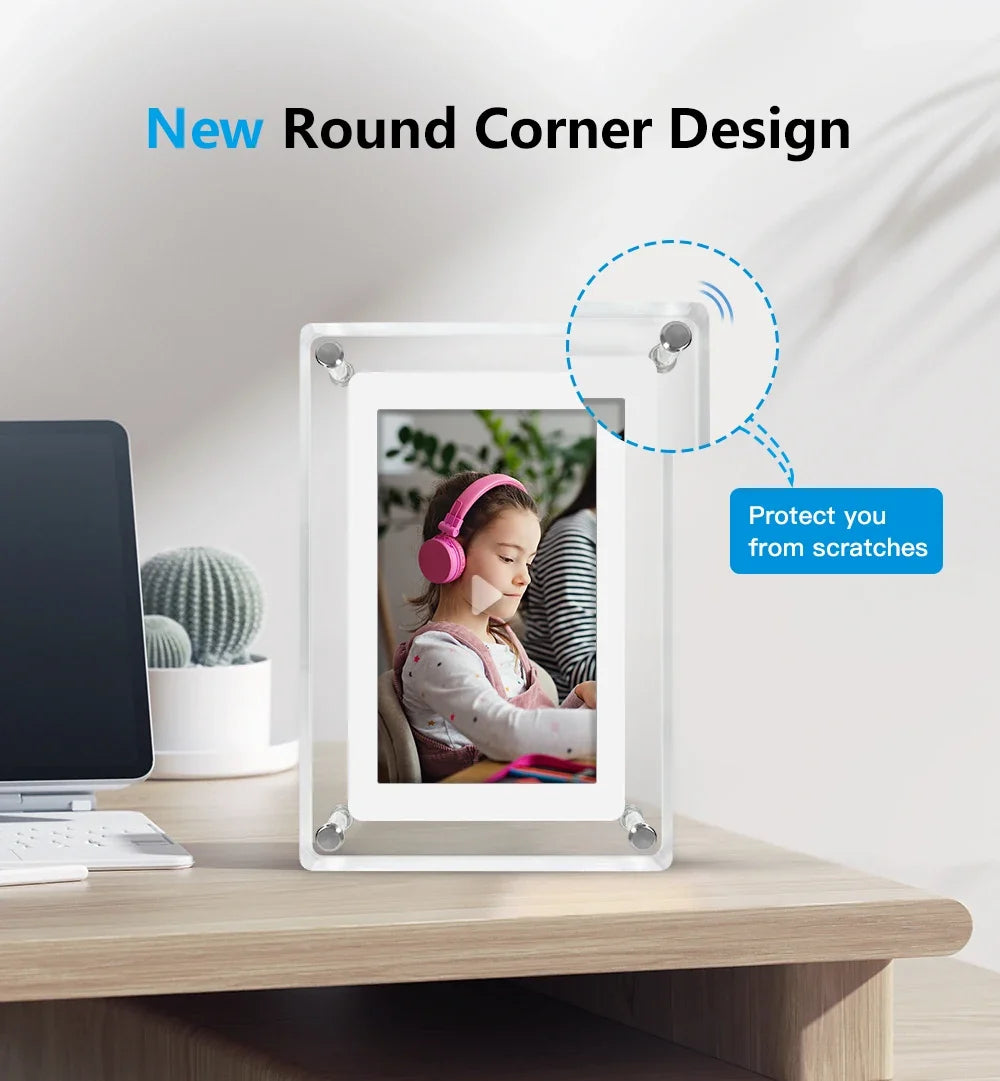 Digitale fotolijst acryl draadloos 12,7 cm IPS scherm oplaadbaar batterij foto video muziekweergave helder display | Sulvida