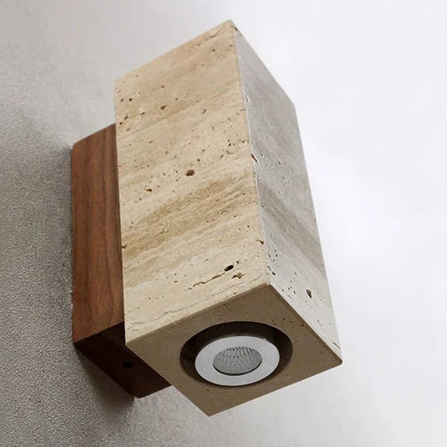 Wandlamp Natuursteen Travertin LED Geel Hout Warm Licht Slaapkamer Gang Studeerkamer Wandverlichting | Sulvida