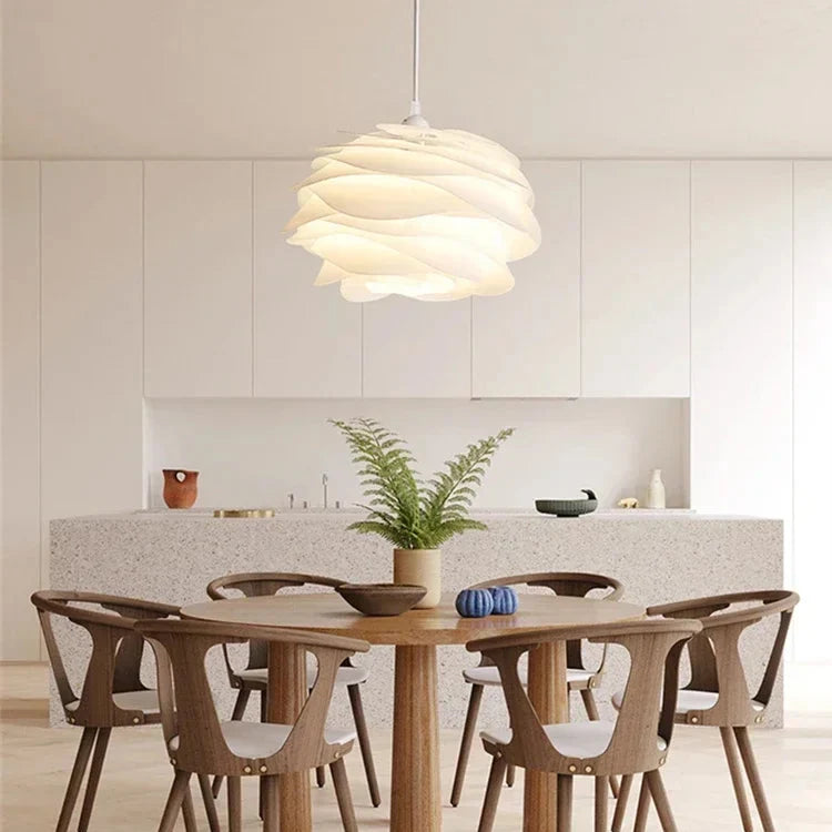 Gelaagde hanglamp met lotusbloemblaadjes in wit PVC voor woonkamer eetkamer entree slaapkamer hal sfeervolle verlichting | Sulvida