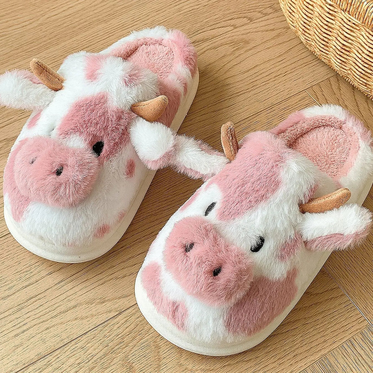 Pluche Pantoffels Dames met Koeprint Zachte Sloffen Binnenshuis Winterpantoffels Warme Slippers voor Vrouwen | Sulvida