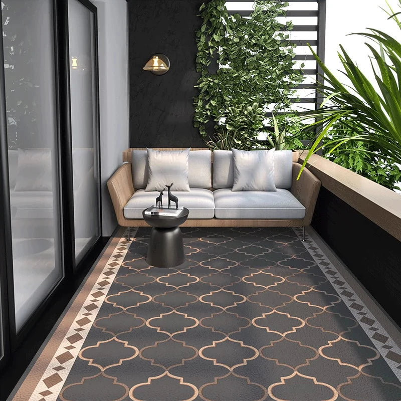 Antislip Vloerkleed PVC Leer 100x200 cm Wasbaar Binnentapijt Keuken Entree Woonkamer Geometrisch Design | Sulvida
