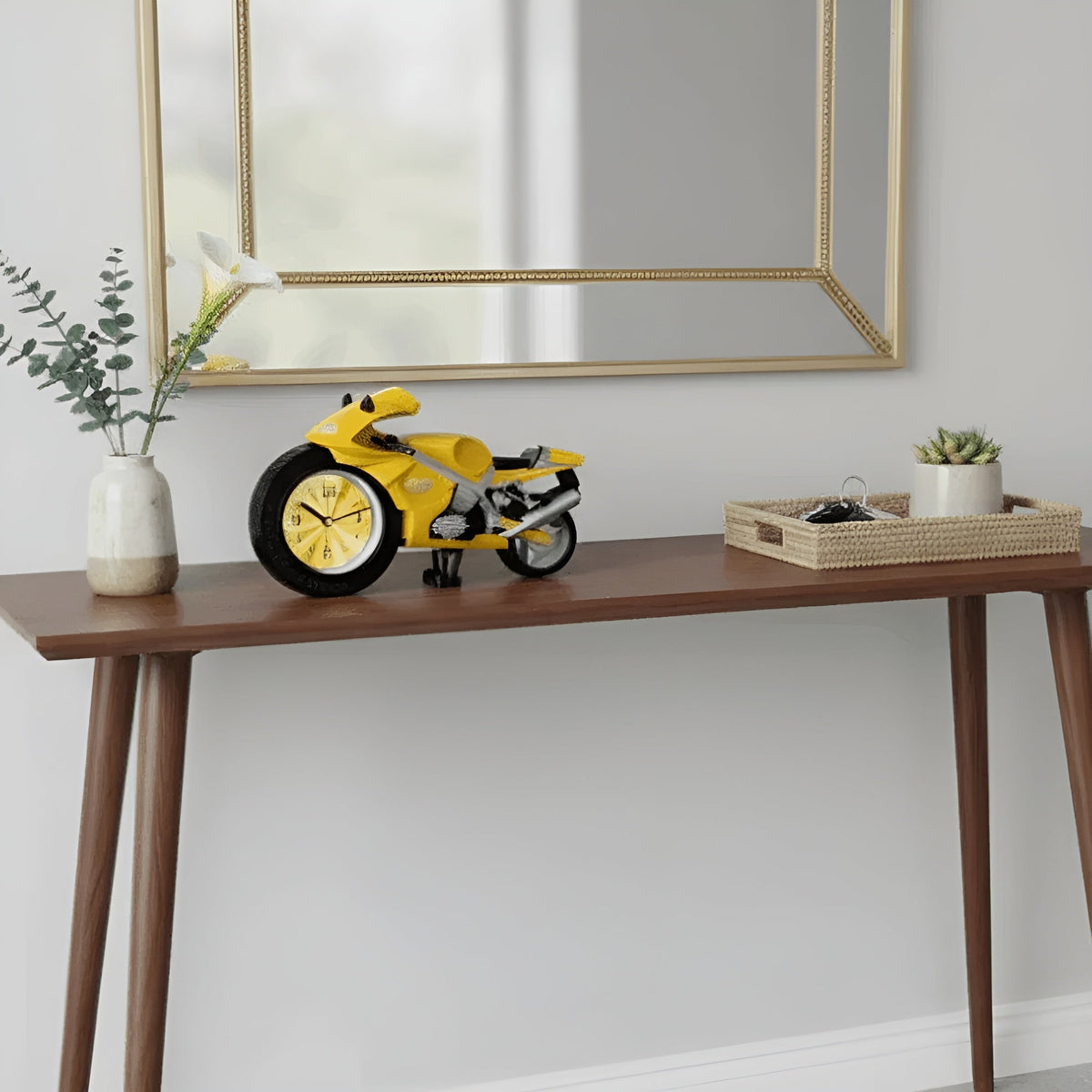 Motorfiets Design Wekker met Standaard Rood Blauw Geel Decoratief Klokje voor Nachtkastje Bureau Kinderkamer | Sulvida