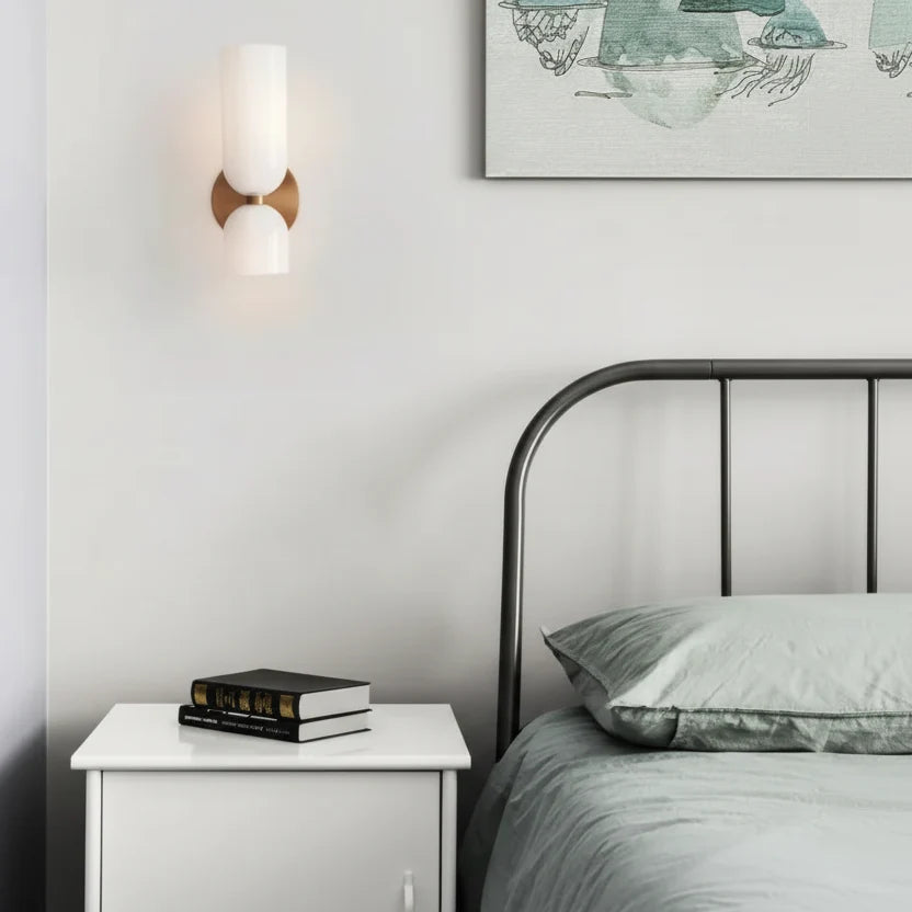 Glazen wandlamp zandloper effect dubbel licht boven onder ruimtelijk sfeervol woonkamer hal slaapkamer | Sulvida