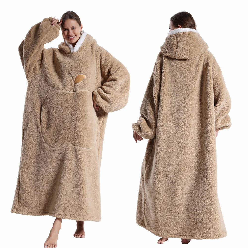Draagbare deken met capuchon en mouwen zachte pluche fleece oversized hoodie plaid voor herfst en winter | Sulvida