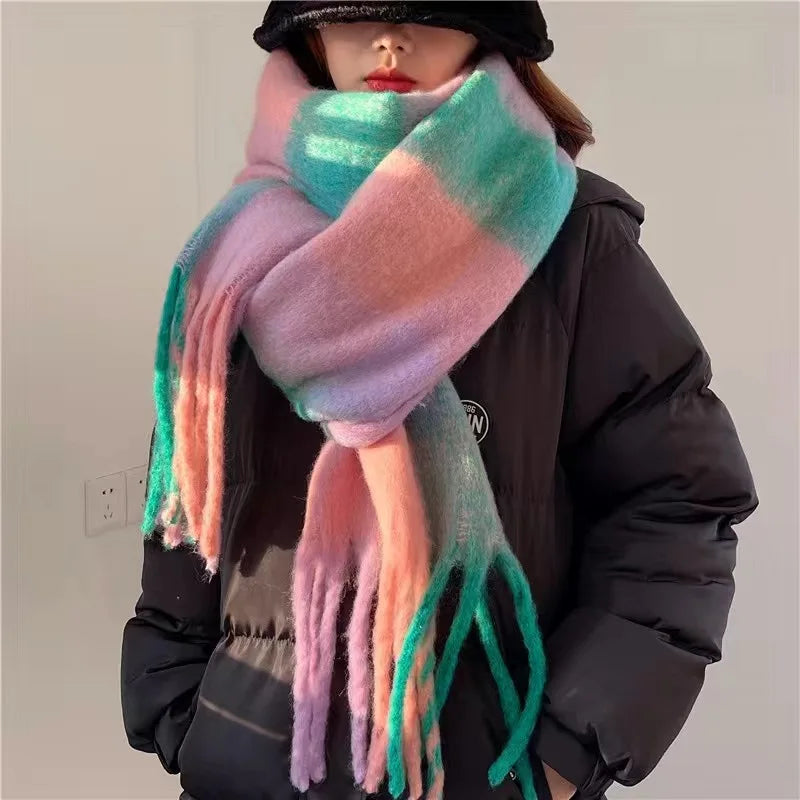 Grote Wintersjaal met Kleurverloop en Franjes - Zachte Geweven Omslagdoek in Wolmix-Look Dames 7 Kleuren | Sulvida