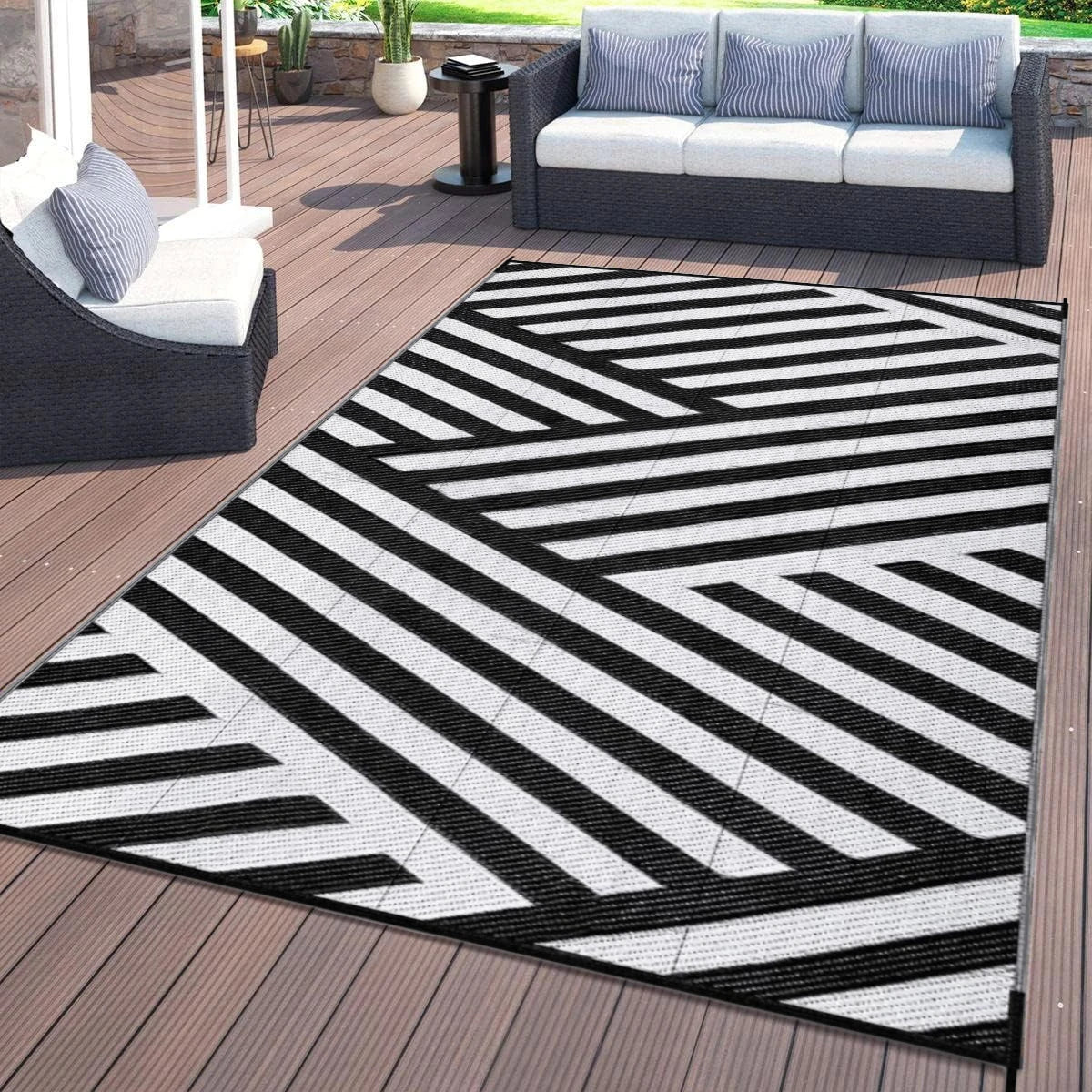 Dubbelzijdig Buitenkleed Polypropyleen Rechthoek Bladmotief Terras Tuin Picknick Balkon Waterdicht Duurzaam | Sulvida