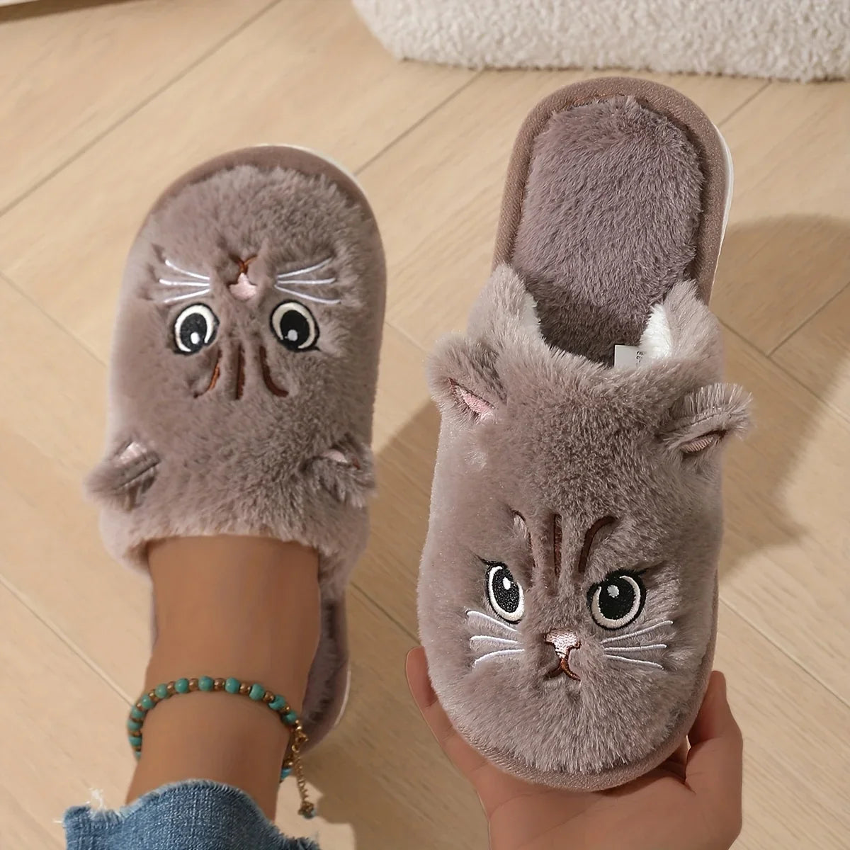 Dames Pluche Pantoffels met Kattenmotief Winter Huisschoenen Warme Instappers Antislip Binnenschoenen | Sulvida