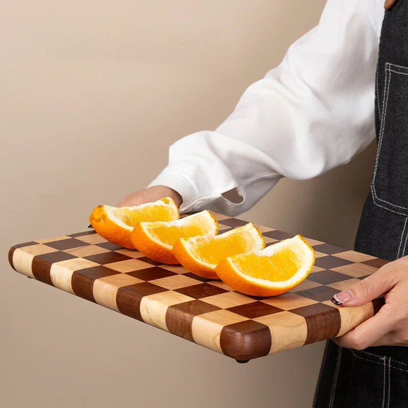 Houten snijplank mozaïekpatroon rechthoekig keukenblad duurzaam keukengerei natuurlijk houtblad serveren | Sulvida
