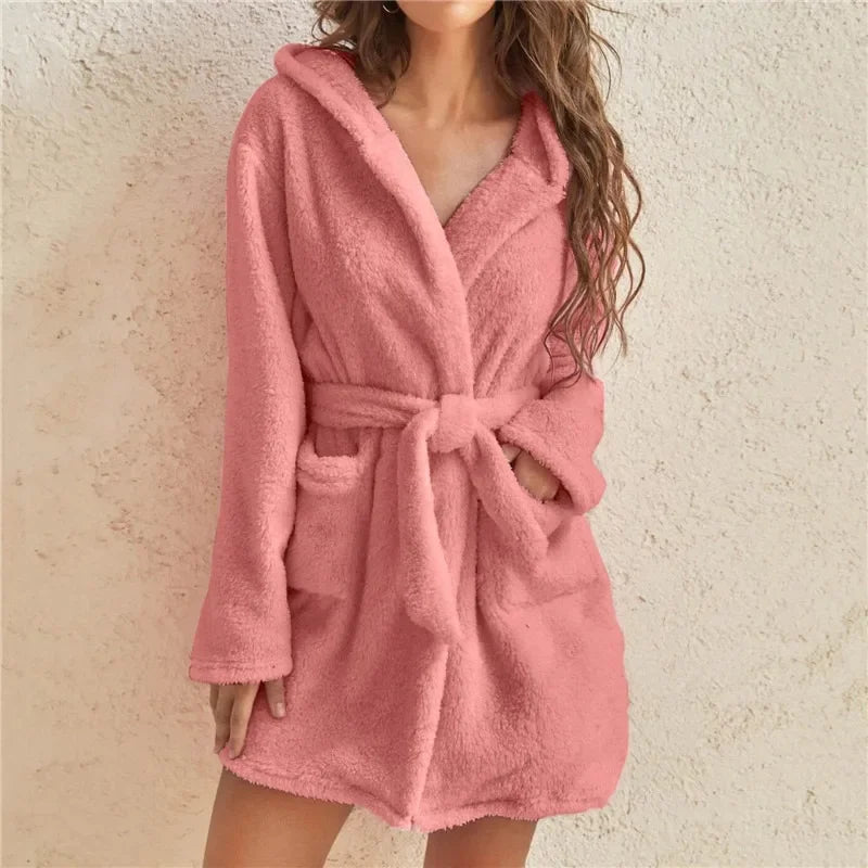 Katoenen Badjas met Capuchon voor Dames Kimono Ochtendjas Lange Mouwen Ceintuur Zachte Huiskleding Wellness | Sulvida