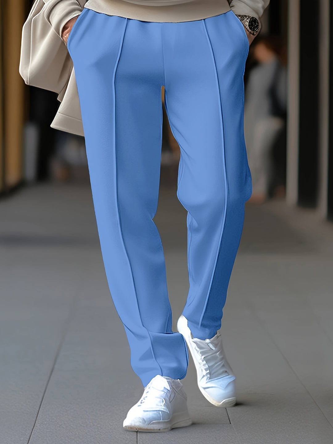 Getailleerde Herenbroek met Elastisch Trekkoord en Decoratieve Siernaden Casual Chic Pantalon voor Heren | Sulvida