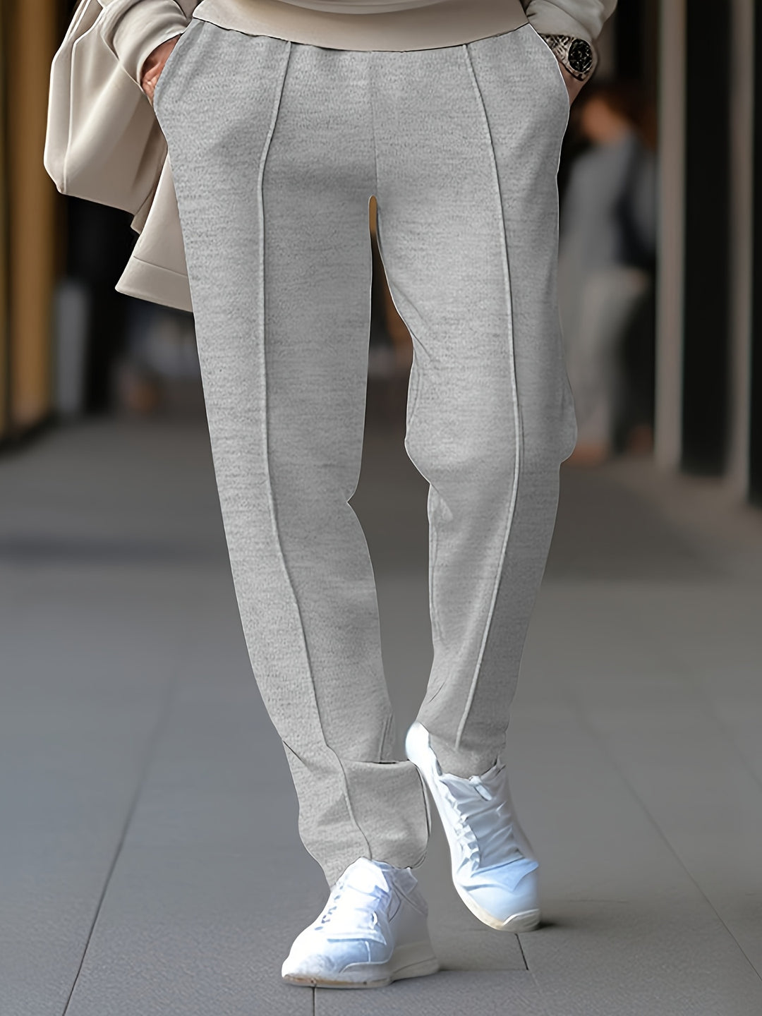 Getailleerde Herenbroek met Elastisch Trekkoord en Decoratieve Siernaden Casual Chic Pantalon voor Heren | Sulvida