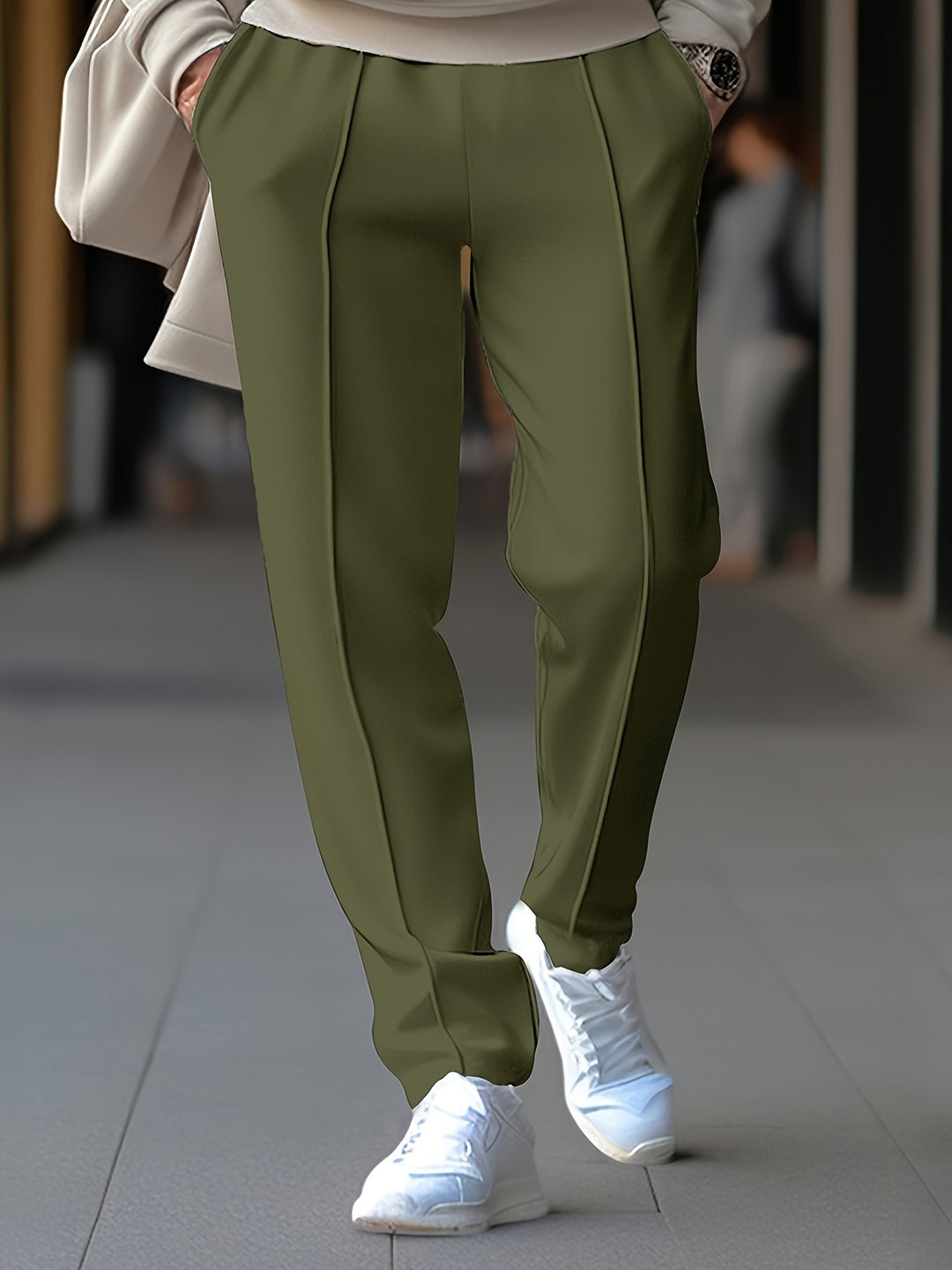 Getailleerde Herenbroek met Elastisch Trekkoord en Decoratieve Siernaden Casual Chic Pantalon voor Heren | Sulvida