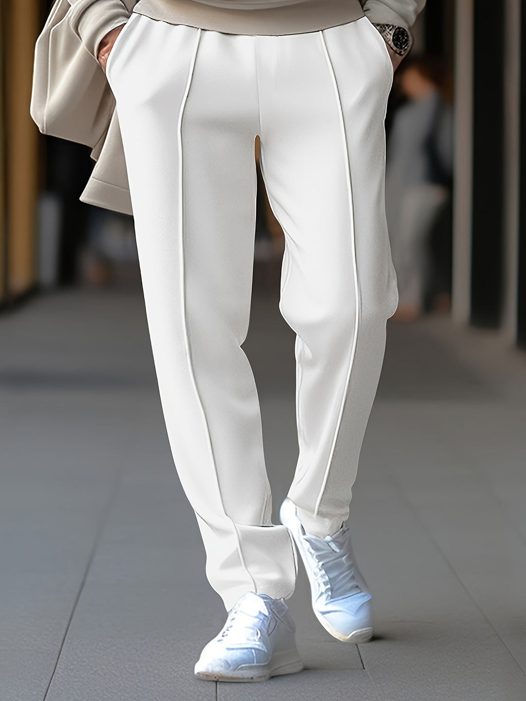 Getailleerde Herenbroek met Elastisch Trekkoord en Decoratieve Siernaden Casual Chic Pantalon voor Heren | Sulvida