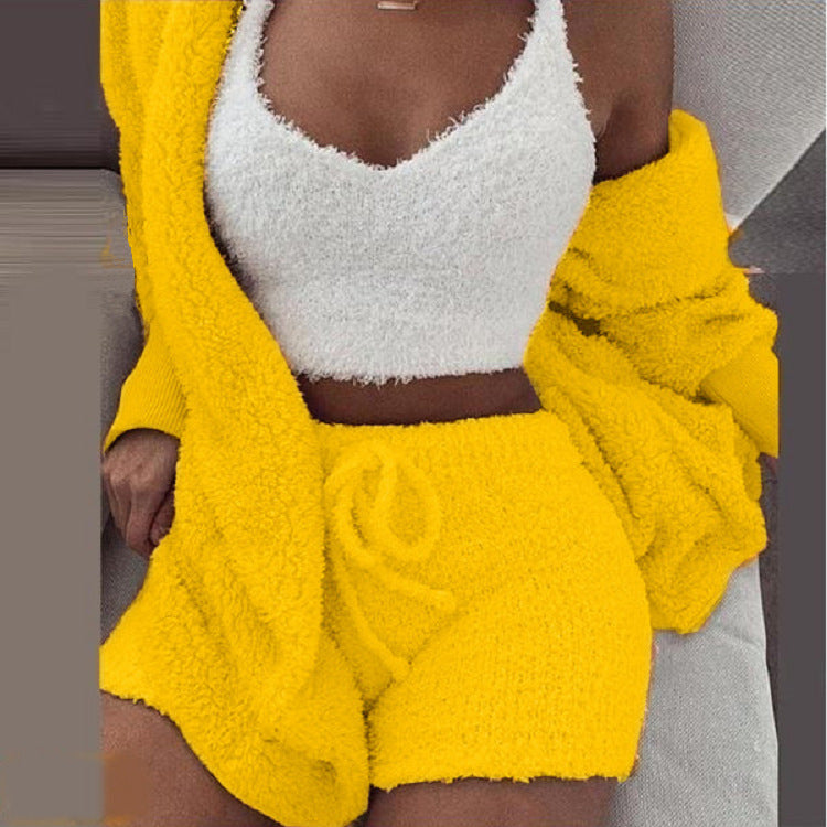 3-delige Comfy Set Breiwerk Loungewear Dames Gebreide Outfit met Top Broek Vest Homewear Huispak Setje | Sulvida