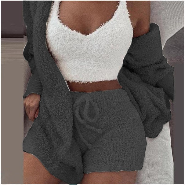 3-delige Comfy Set Breiwerk Loungewear Dames Gebreide Outfit met Top Broek Vest Homewear Huispak Setje | Sulvida