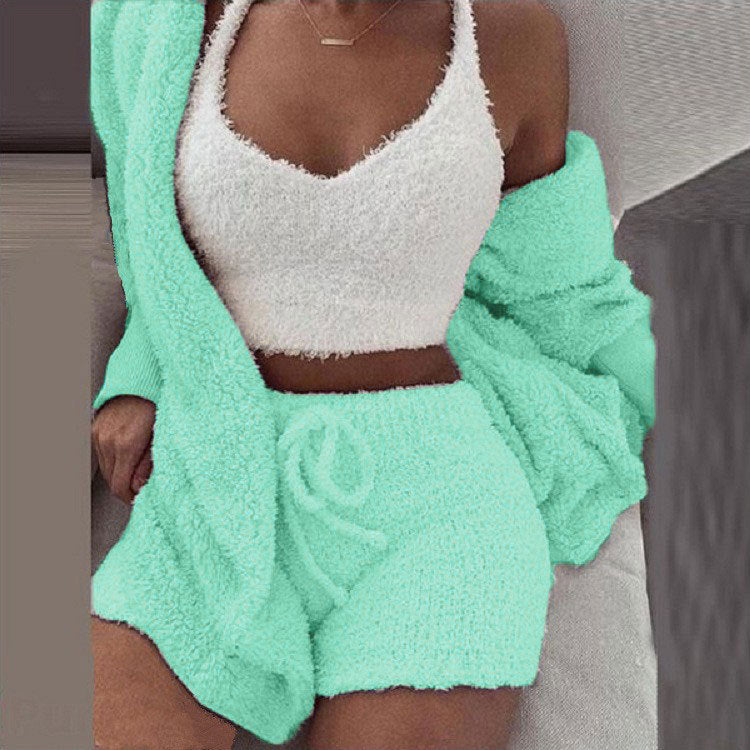 3-delige Comfy Set Breiwerk Loungewear Dames Gebreide Outfit met Top Broek Vest Homewear Huispak Setje | Sulvida