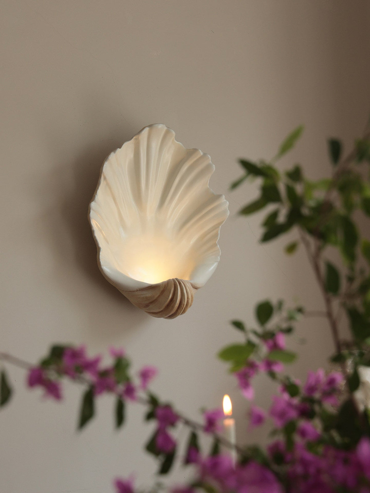 Wandlamp Schelp Design Crème Hout Natuurlijke Look Decoratief Wand Verlichting Sfeervol Interieur Woonkamer | Sulvida