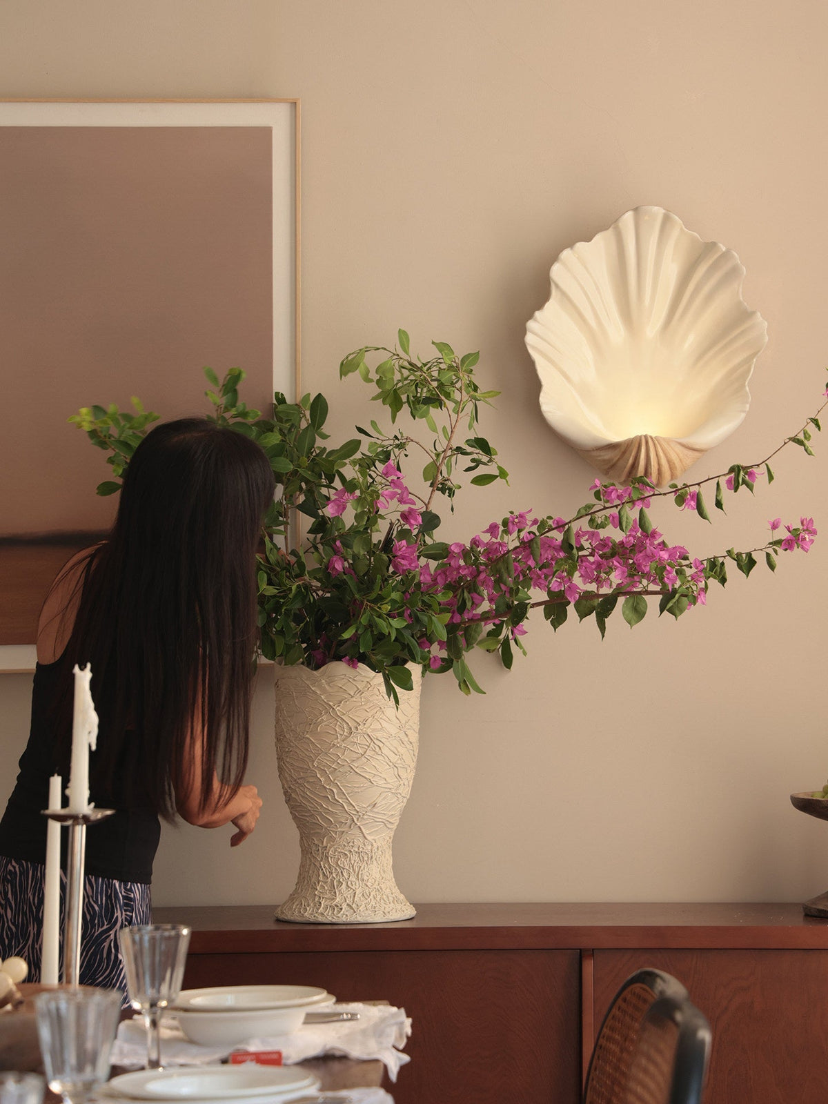 Wandlamp Schelp Design Crème Hout Natuurlijke Look Decoratief Wand Verlichting Sfeervol Interieur Woonkamer | Sulvida