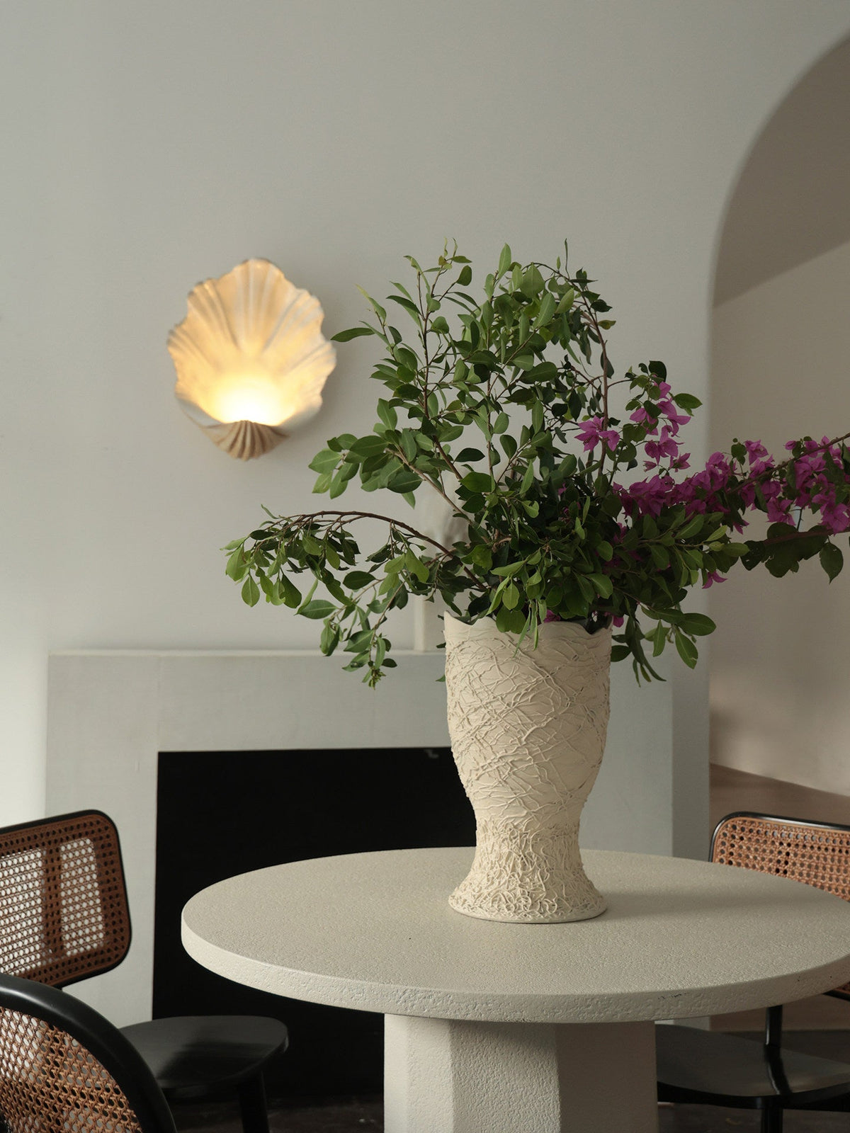 Wandlamp Schelp Design Crème Hout Natuurlijke Look Decoratief Wand Verlichting Sfeervol Interieur Woonkamer | Sulvida