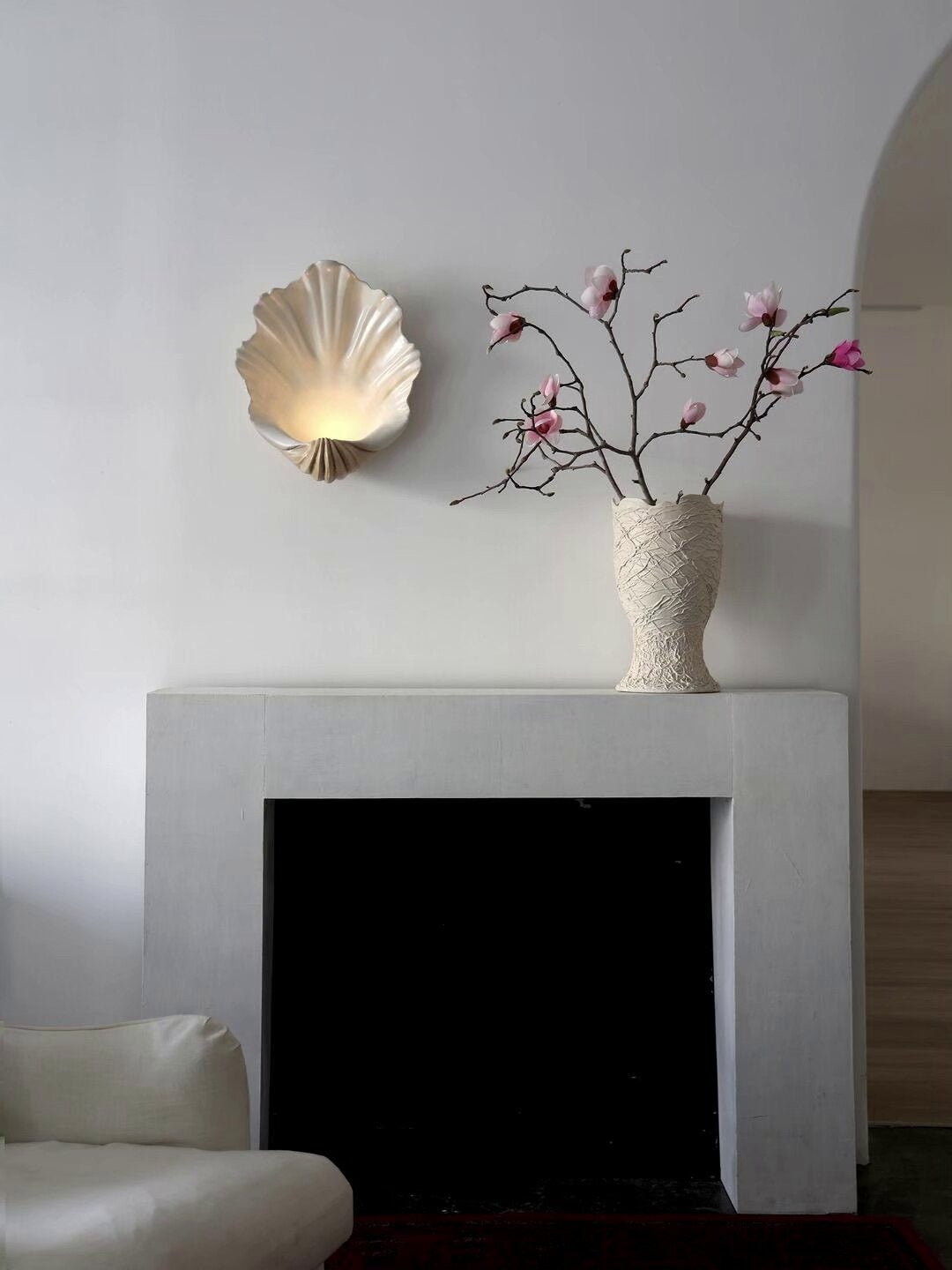 Wandlamp Schelp Design Crème Hout Natuurlijke Look Decoratief Wand Verlichting Sfeervol Interieur Woonkamer | Sulvida