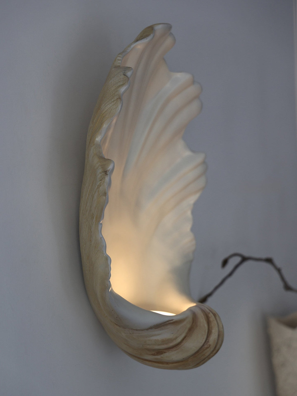 Wandlamp Schelp Design Crème Hout Natuurlijke Look Decoratief Wand Verlichting Sfeervol Interieur Woonkamer | Sulvida