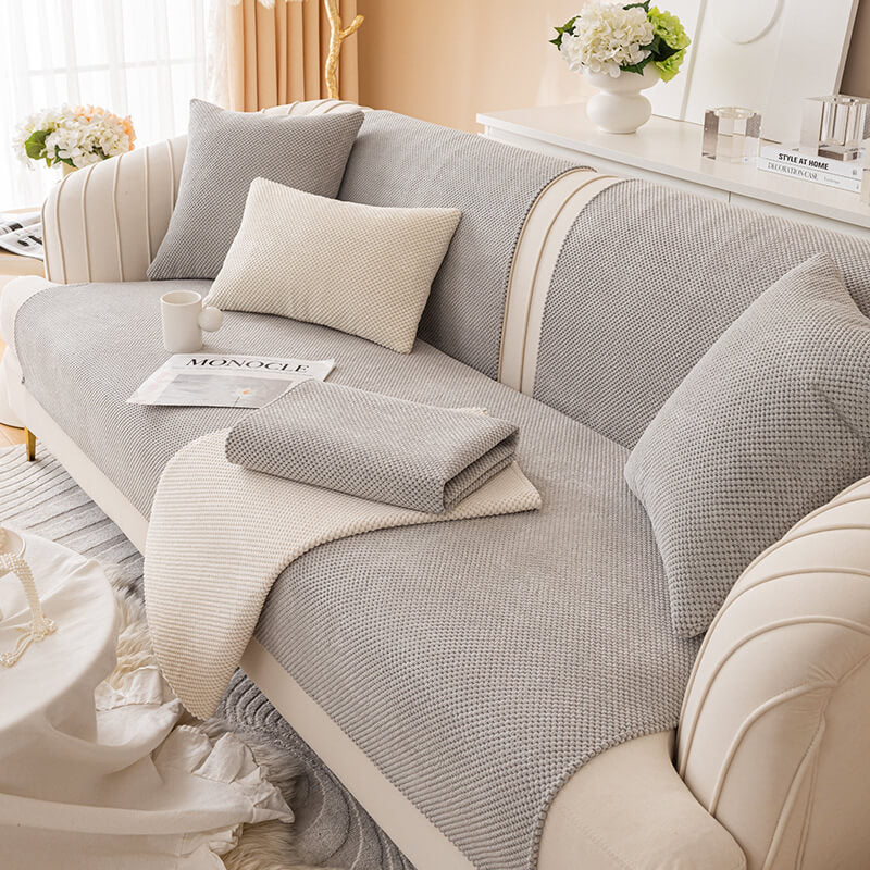 Bankhoes Pluche Anti-slip Beschermer Zithoezen Bank Effen Kleuren Wasbaar Modern Woonkamer Interieur Meubelbescherming | Sulvida