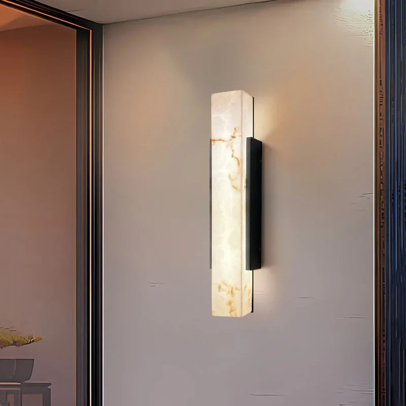 Rechthoekige wandlamp buiten met natuursteeneffect verlichtingskolom buitenverlichting 50-80cm tuin terras | Sulvida