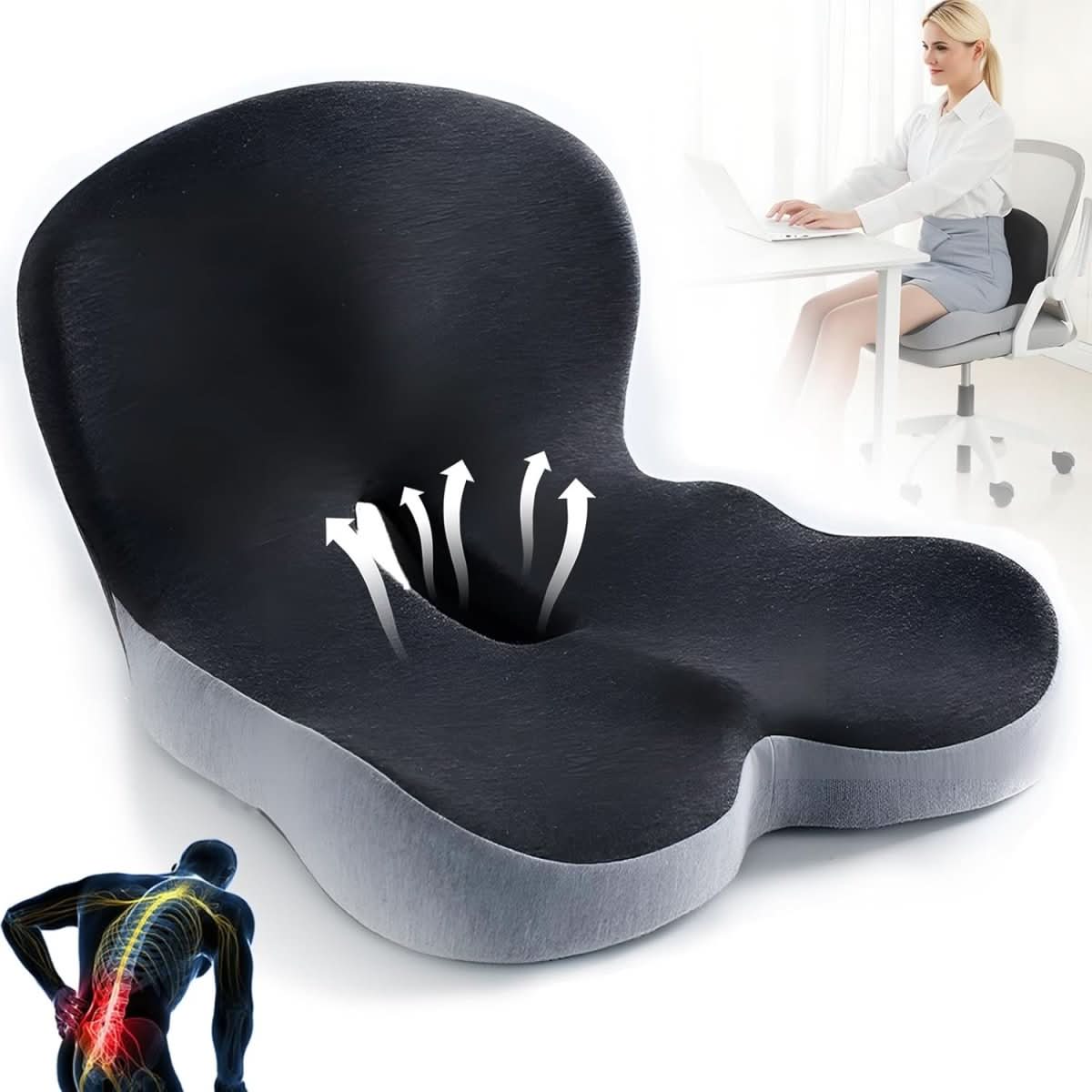 Ergonomisch Zitkussen Memory Foam voor Bureaus Drukverlagend Antislip met Afneembare Wasbare Hoes voor Thuiswerken Kantoor Auto | Sulvida