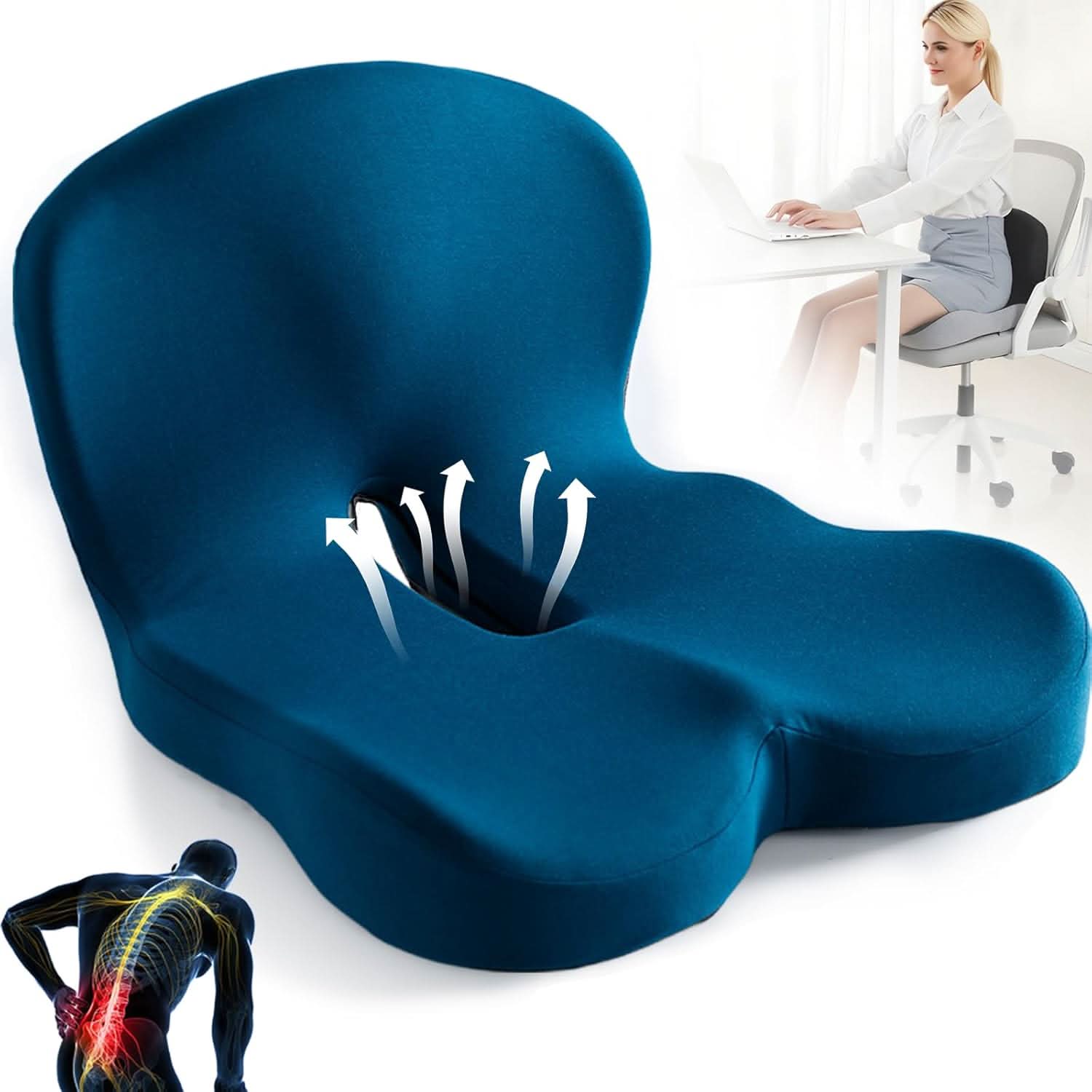 Ergonomisch Zitkussen Memory Foam voor Bureaus Drukverlagend Antislip met Afneembare Wasbare Hoes voor Thuiswerken Kantoor Auto | Sulvida