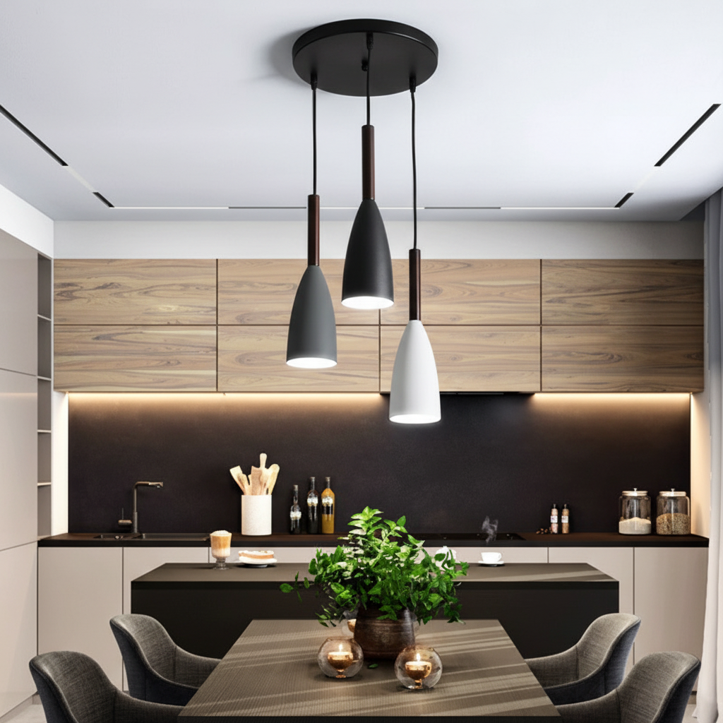 Scandinavische Drievoudige Hanglamp Aluminium Hout E27 Verstelbaar Modern Design Eetkamer Woonkamer Keuken | Sulvida