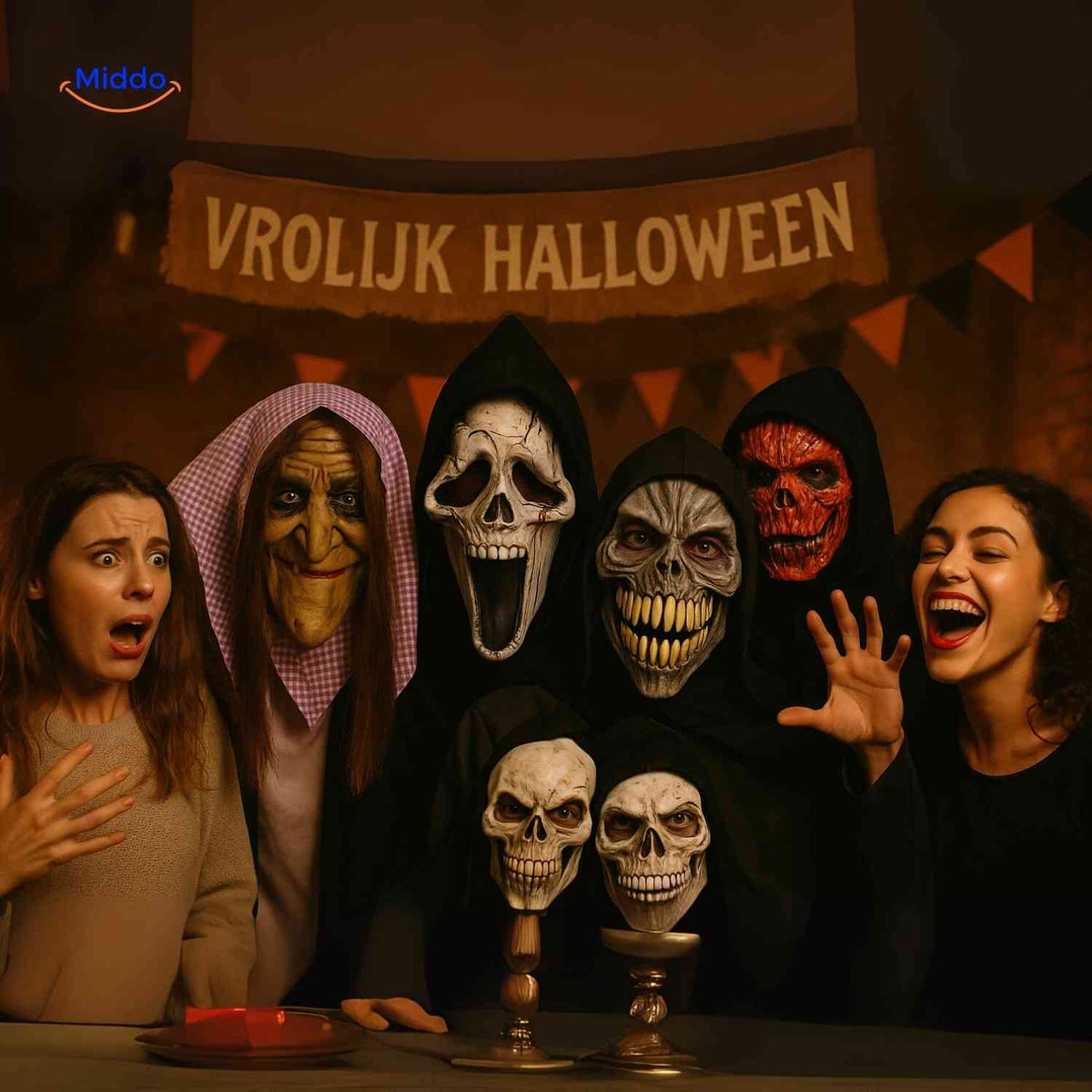 Griezelmasker met Kap Volledig Gezicht | Horrordesign Polyester Stoffen Kap Halloween Feesten Verkleedpartij | Sulvida