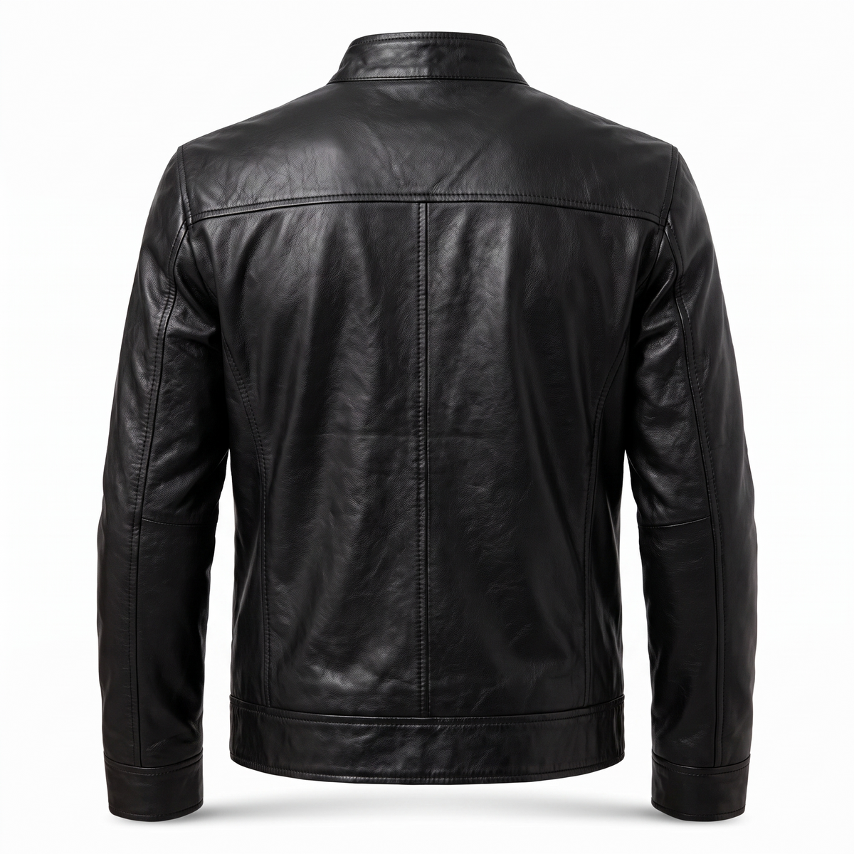 Leren Bikerjack Heren Motorjack Café Racer Stijl Staande Kraag Ritszakken Slim Fit Zwart Echt Leer Classic | Sulvida