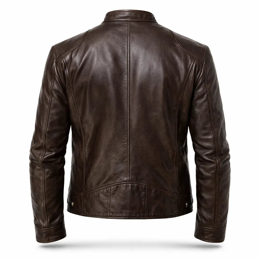 Leren Bikerjack Heren Motorjack Café Racer Stijl Staande Kraag Ritszakken Slim Fit Zwart Echt Leer Classic | Sulvida