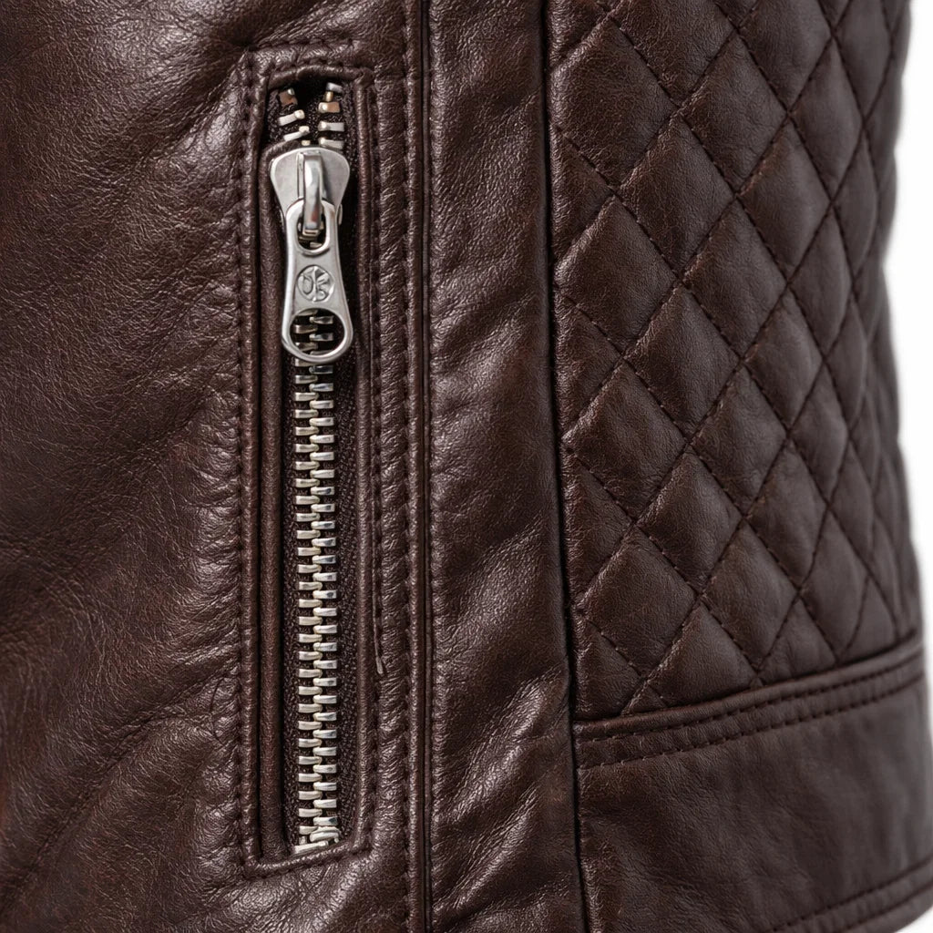 Leren Bikerjack Heren Motorjack Café Racer Stijl Staande Kraag Ritszakken Slim Fit Zwart Echt Leer Classic | Sulvida