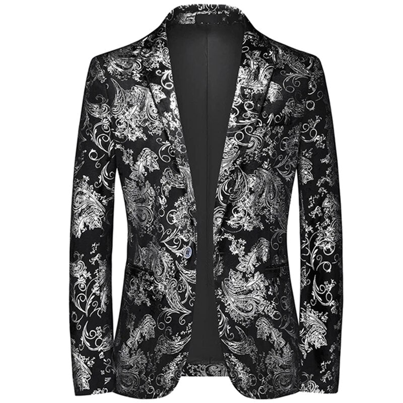 Blazer ajusté pour homme, motif argent et or, pour occasions formelles, style chic décontracté, fêtes, M-4XL | Sulvida